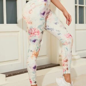 floral print leggings · ivory, studio view
