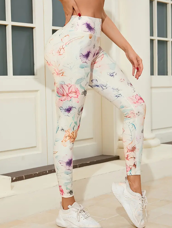 floral print leggings · ivory, studio view
