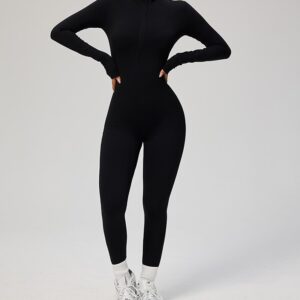 Zip Mock-Neck Jumpsuit